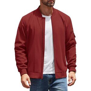 Men's Bomber Jackets Coat Red Fabric Designs Winter Warm Casual Zip Up Pocket